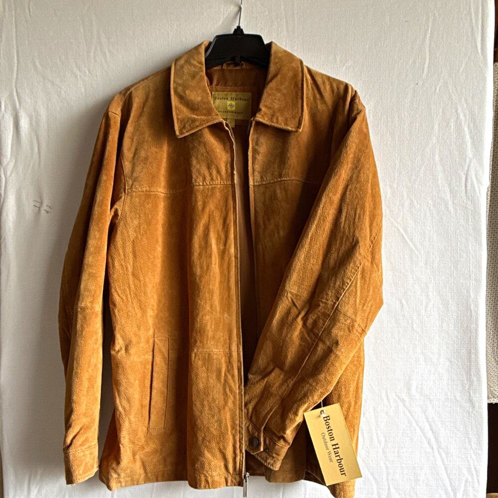 Boston Harbour Men’s Brown Leather Jacket Full Zip Lined Pockets L 40 Mid